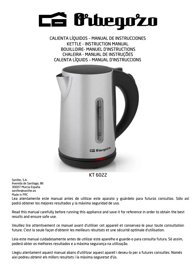 Page 1 de la notice Manuel utilisateur Orbegozo KT 6022