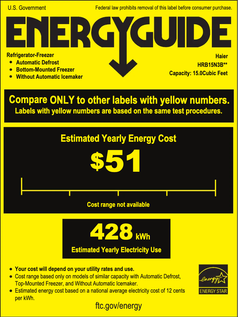 Página 1 del manual Etiqueta energética Haier HRB15N3BGS