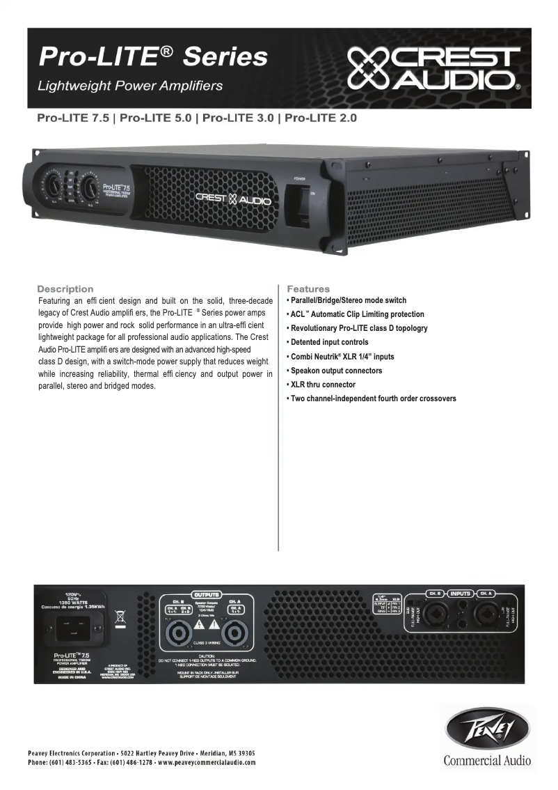 Page n°1 - Fiche technique Peavey Pro-LITE 5.0