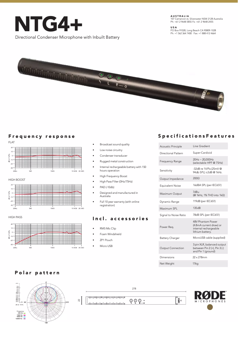 Página 1 del manual Ficha técnica Røde NTG4+
