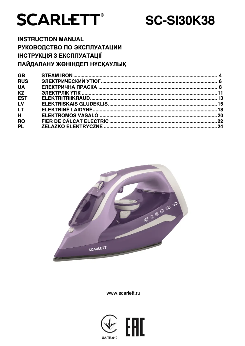 Page n°1 - Manuel utilisateur Scarlett SC-SI30K38