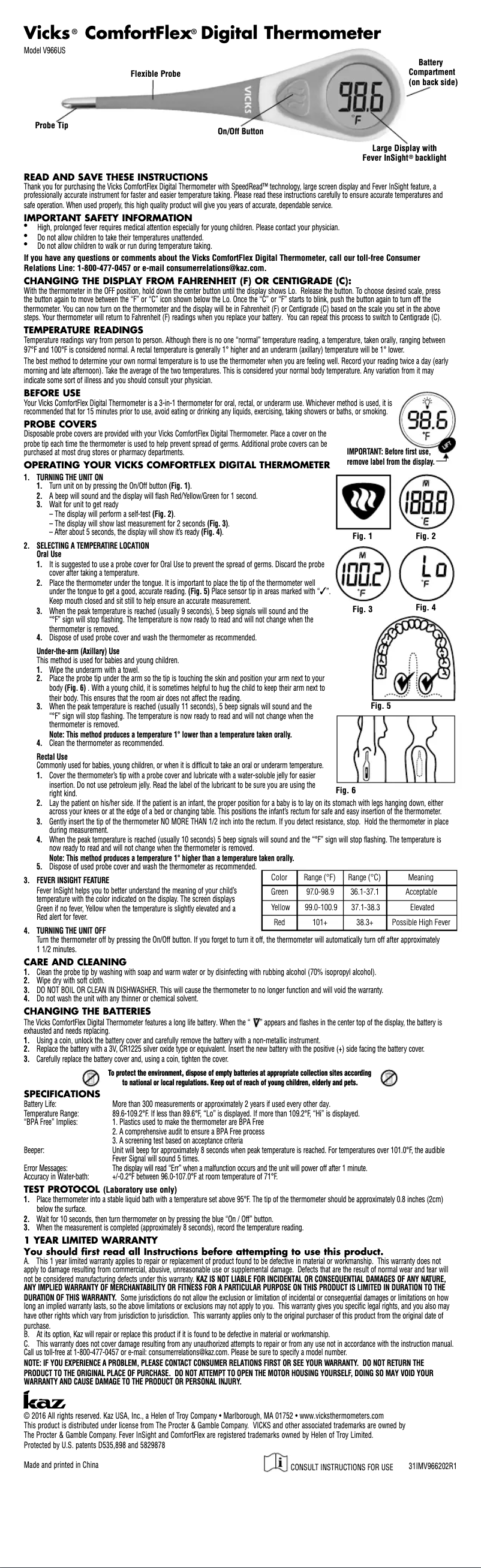 Page 1 de la notice Manuel utilisateur Vicks ComfortFlex V966US