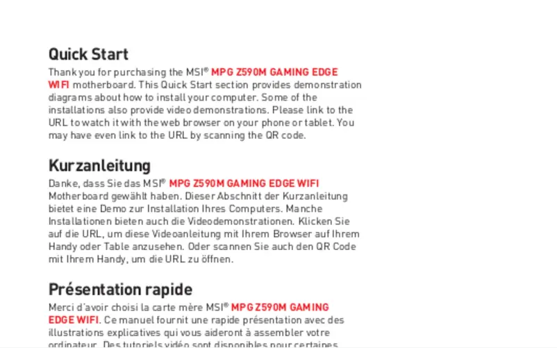 Page n°1 - Manuel utilisateur MSI MPG Z590M Gaming Edge Wifi