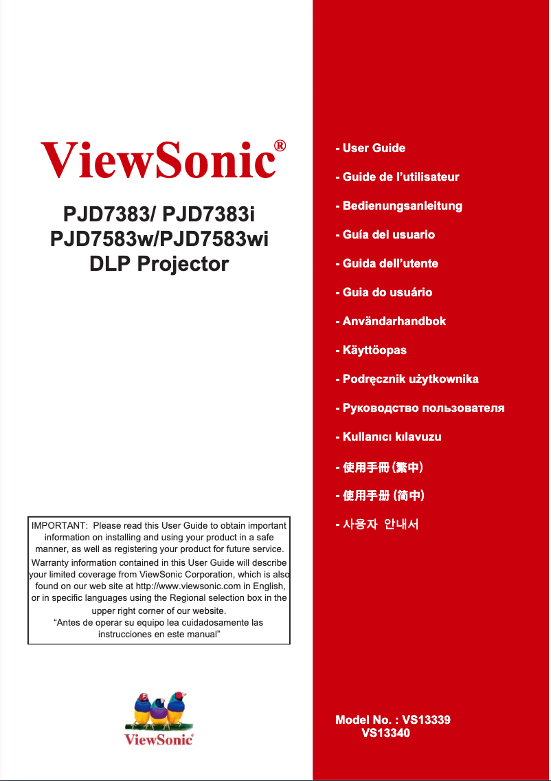 Page 1 de la notice Manuel utilisateur Viewsonic PJD7383I