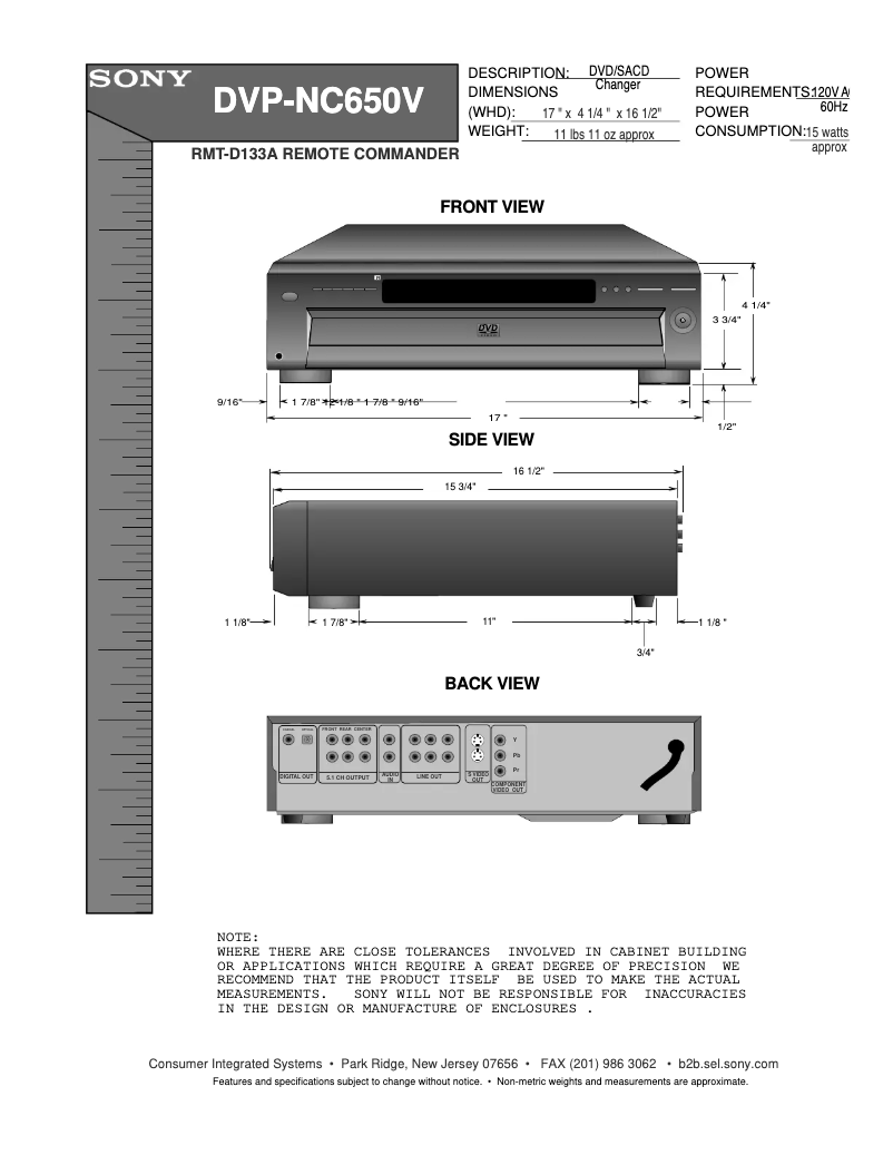 Page n°1 - Guide d'installation Sony DVP-NC650V