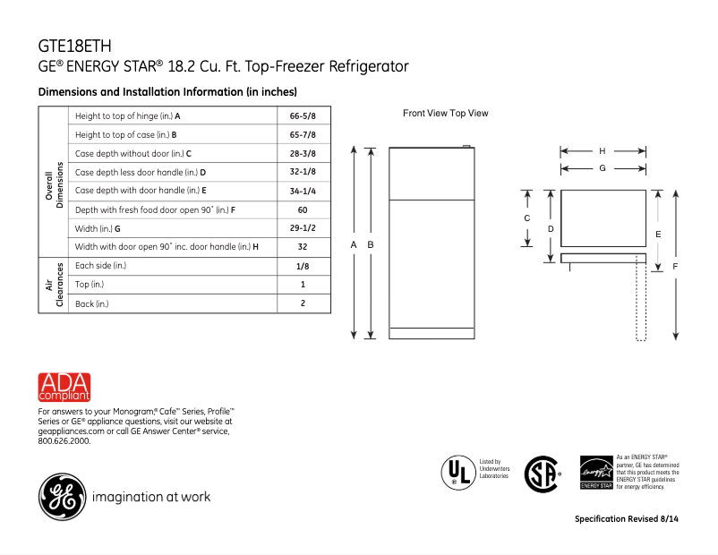 Página 1 del manual Ficha técnica GE GTE18ETHBB