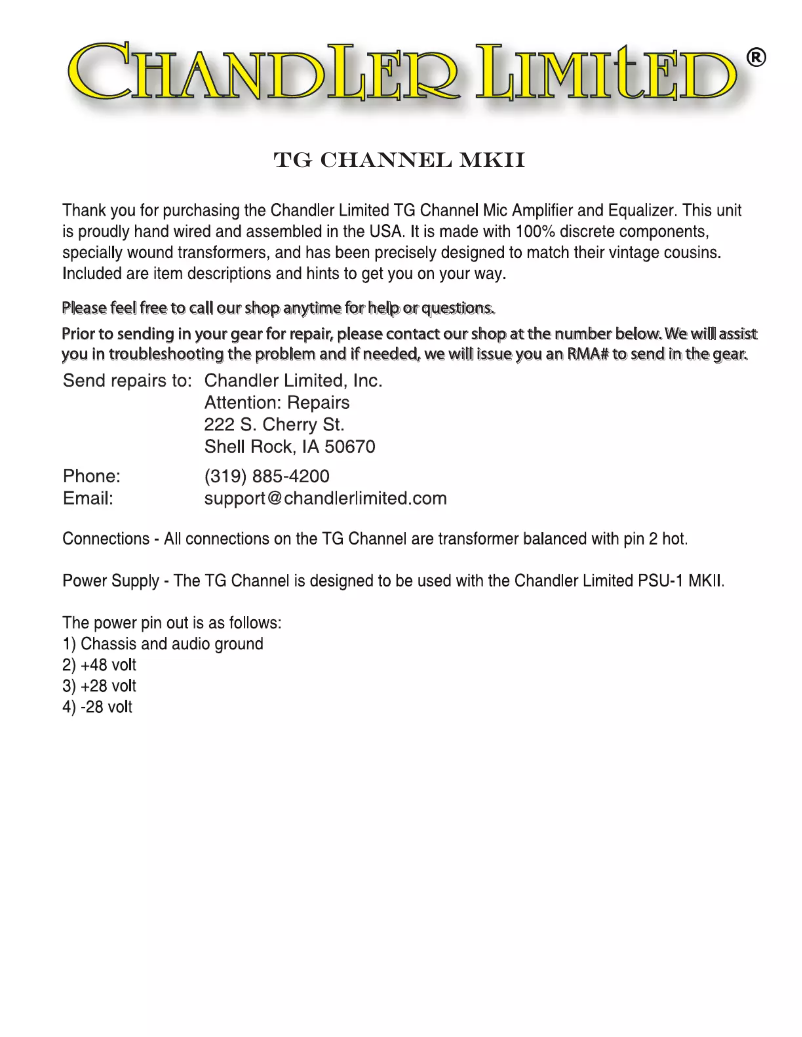 Page 1 de la notice Manuel utilisateur Chandler TG12411