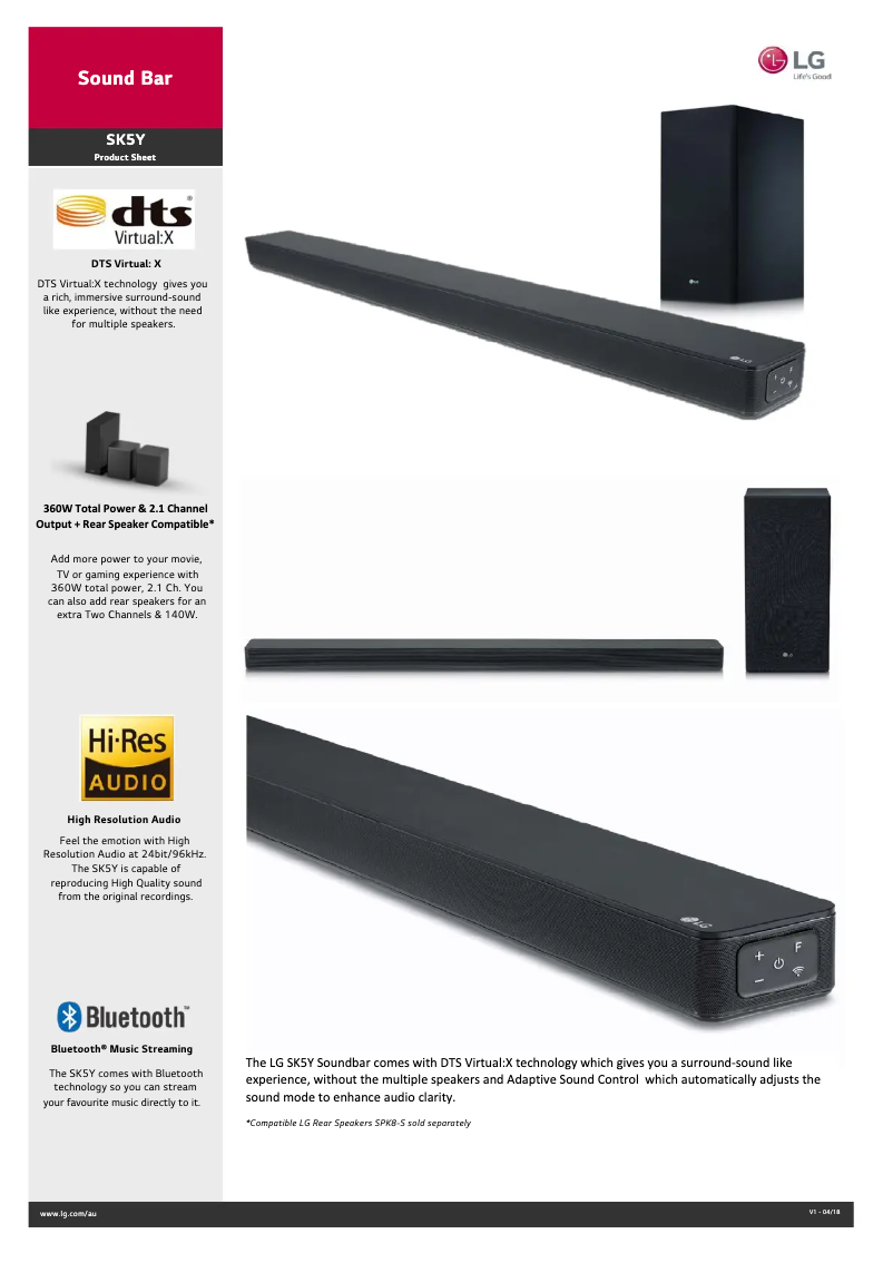 Page 1 de la notice Fiche technique LG SK5Y