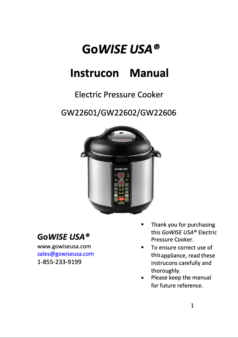 Page 1 de la notice Manuel utilisateur GoWISE USA GW22602