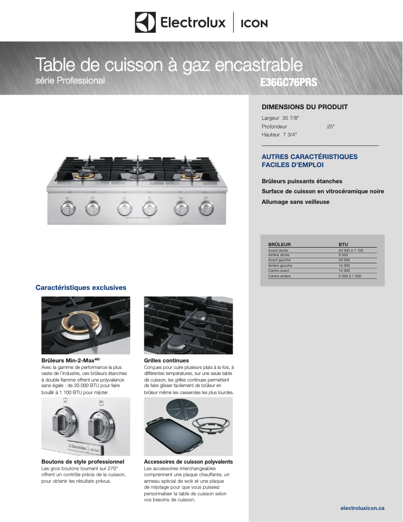 Page n°1 - Fiche technique Electrolux E36GC76PRS