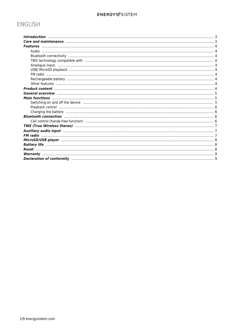 Page 1 de la notice Manuel utilisateur Energy Sistem Beat Box 2+