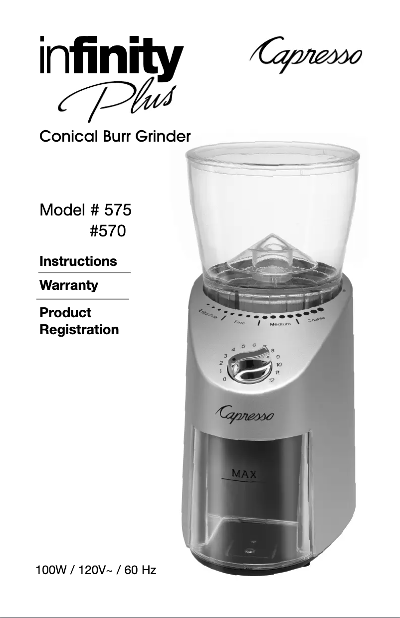 Page 1 de la notice Manuel utilisateur Capresso Cool Grind 505