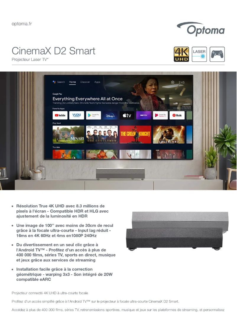 Image de la première page du manuel de l'appareil CinemaX D2 Smart