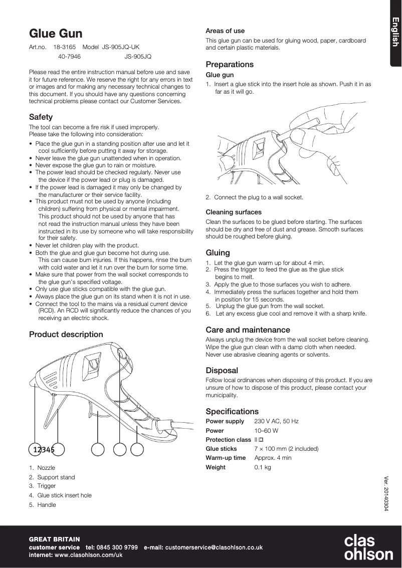 Page n°1 - Manuel utilisateur Clas Ohlson JS-905JQ