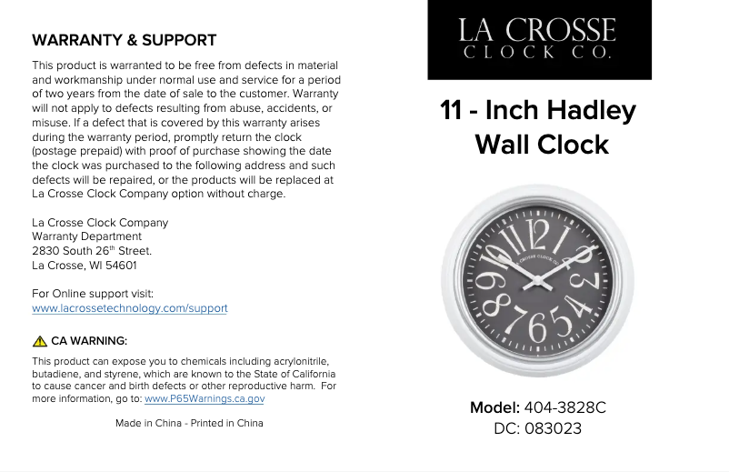 Page 1 de la notice Manuel utilisateur La Crosse Technology 404-3828C