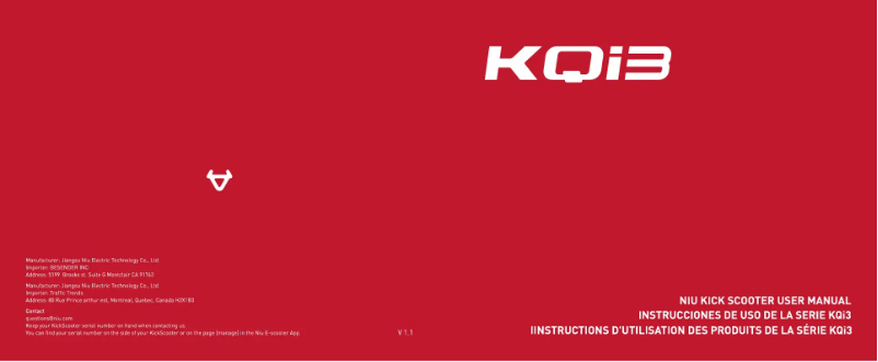 Page 1 de la notice Manuel utilisateur NIU KQi3 Pro