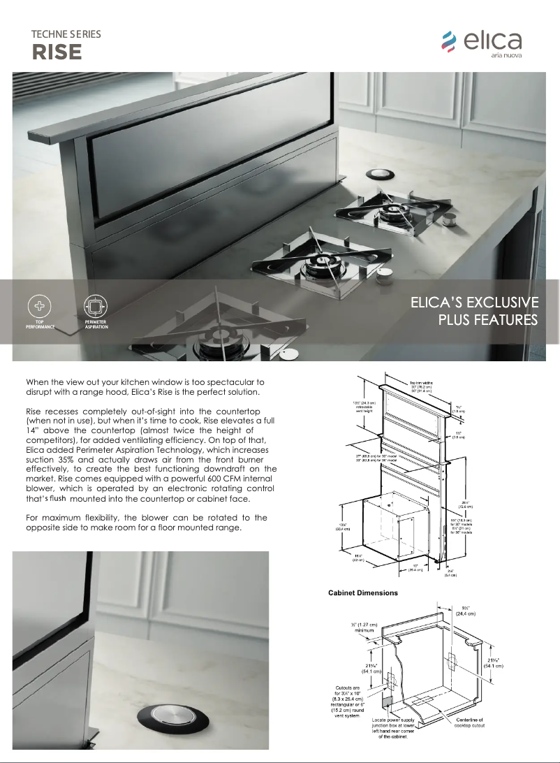 Page 1 de la notice Fiche technique Elica Rise ERS636S1