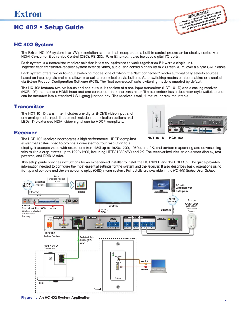 Page 1 de la notice Manuel utilisateur Extron HC 402