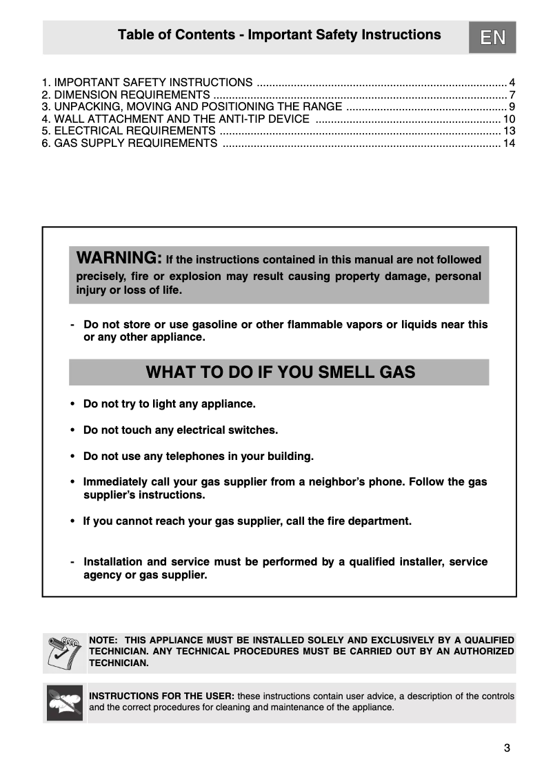 Page n°1 - Manuel d'utilisation et d'entretien Smeg C24GGXU