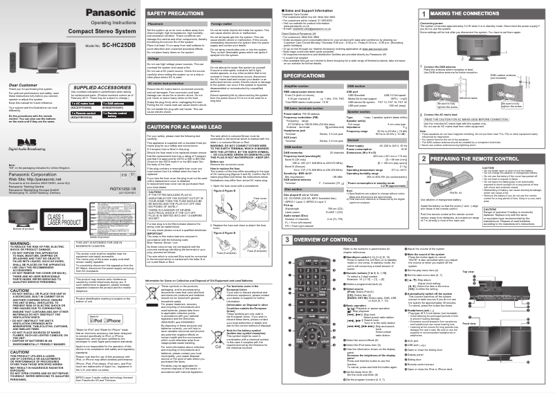 Page 1 de la notice Manuel utilisateur Panasonic SC-HC25DB