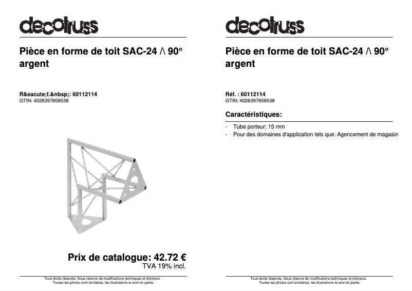 Page 1 de la notice Fiche technique Decotruss SAC 24