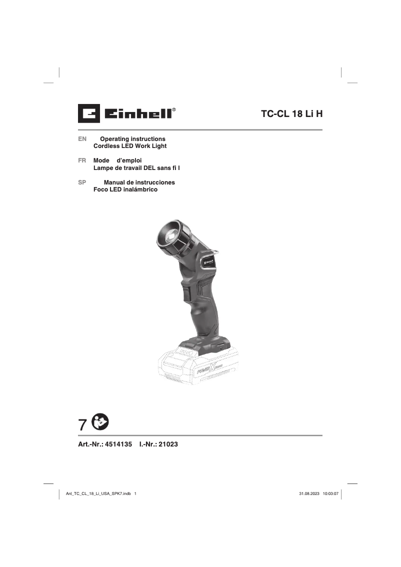 Page 1 de la notice Manuel utilisateur Einhell TC-CL 18 Li H