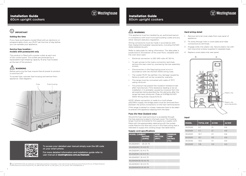 Page 1 de la notice Guide d'installation Westinghouse WFE646DSCB