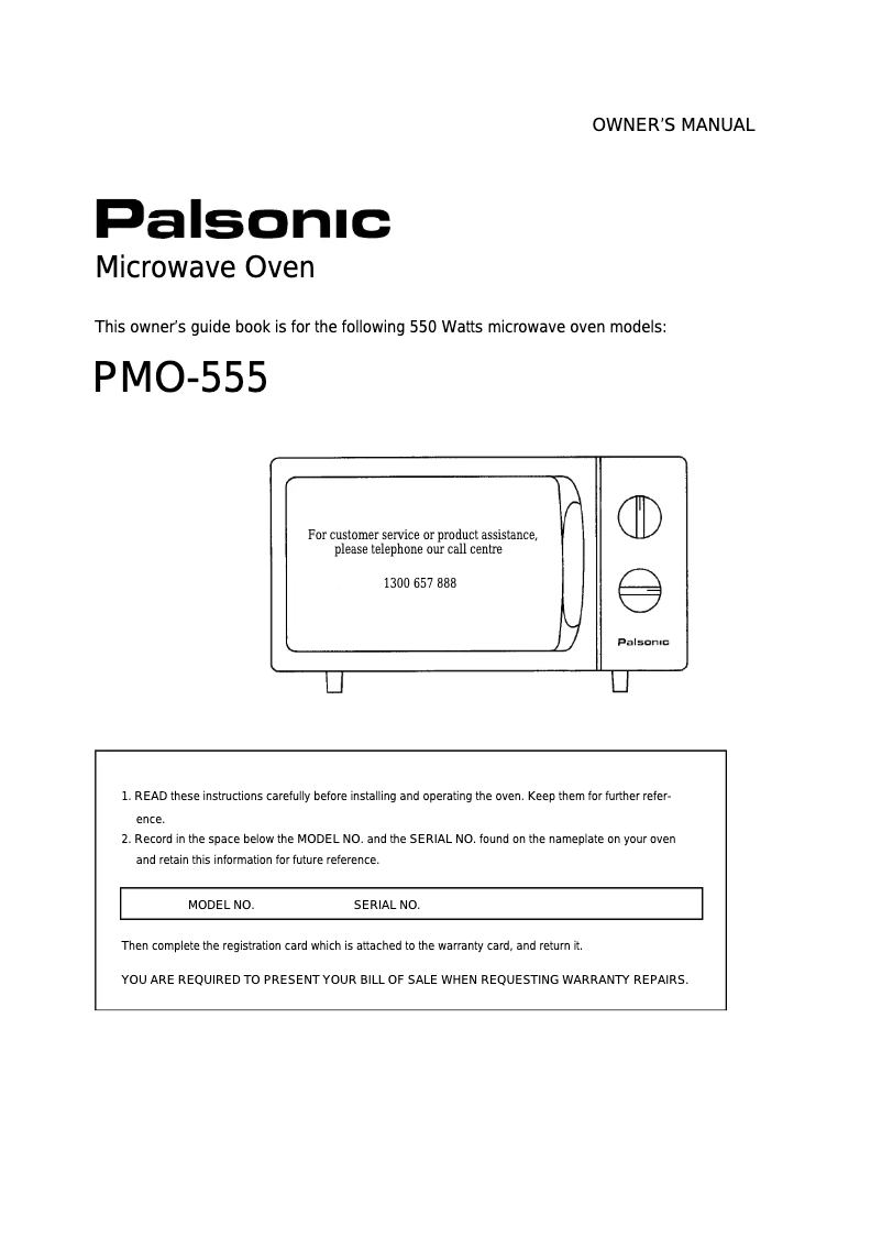 Page 1 de la notice Manuel utilisateur Palsonic PMO-555