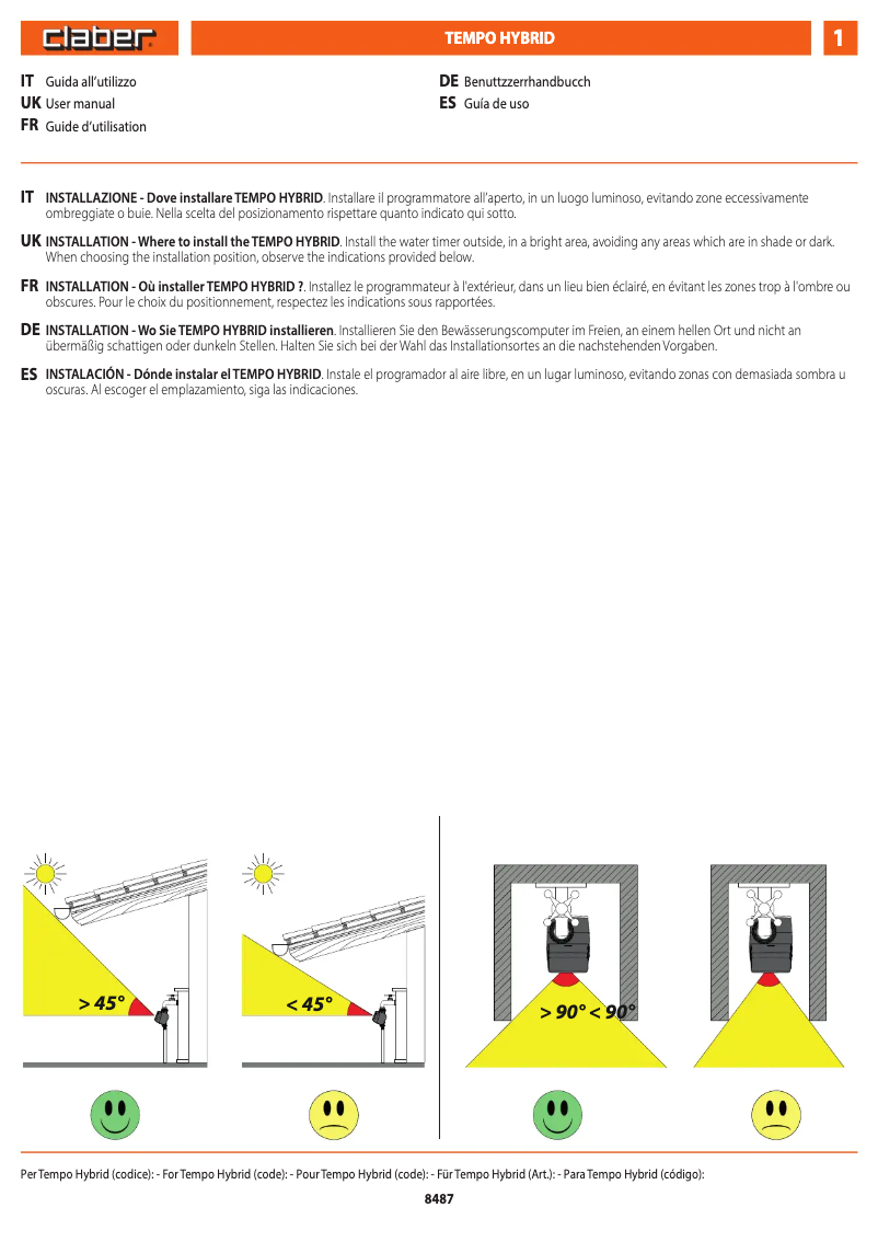 Page 1 de la notice Manuel utilisateur Claber Tempo Hybrid 8488