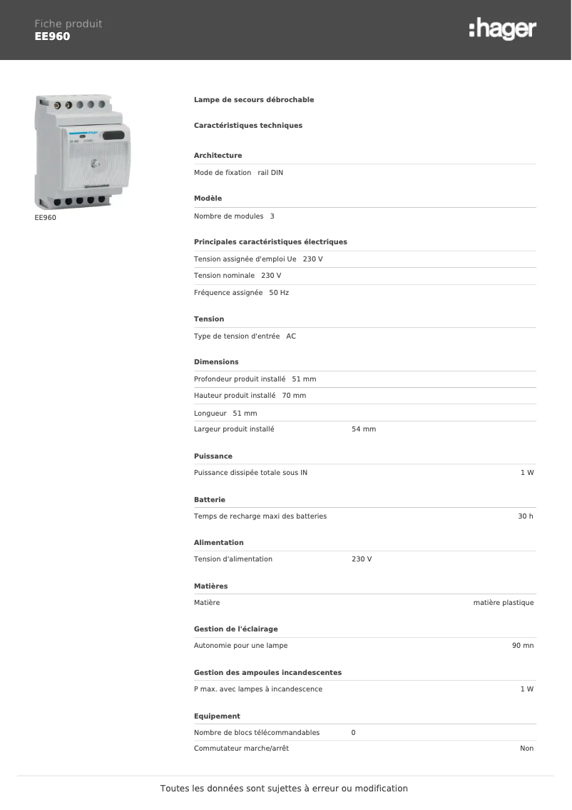 Image de la première page du manuel de l'appareil EE960