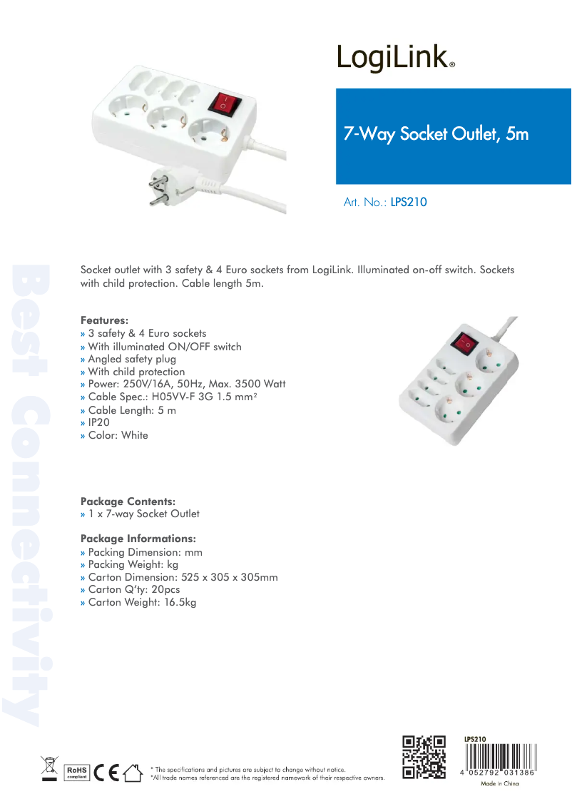 Page 1 de la notice Manuel utilisateur LogiLink LPS210