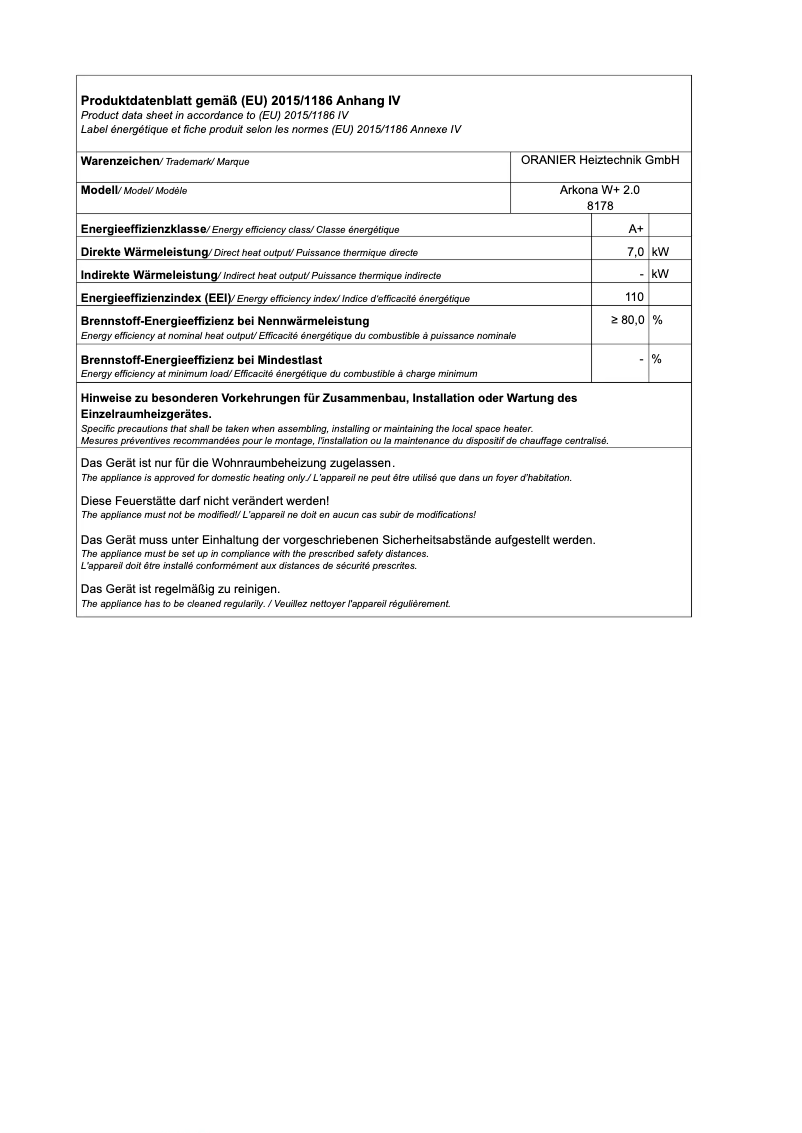 Image de la première page du manuel de l'appareil Arkona W+ 2.0