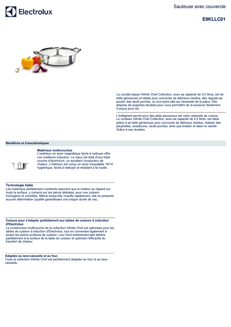 Page 1 de la notice Fiche technique Electrolux E9KLLC01