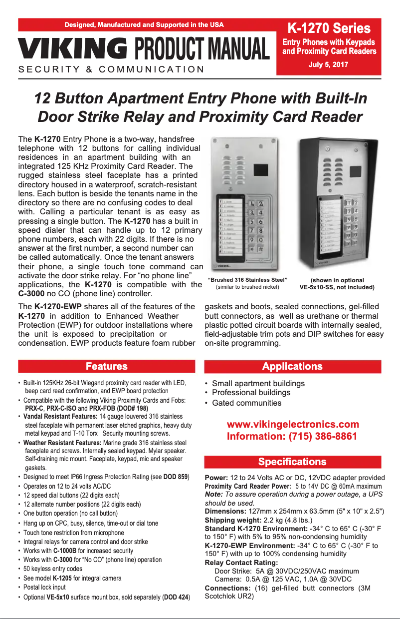 Page 1 de la notice Manuel utilisateur Viking K-1270-EWP