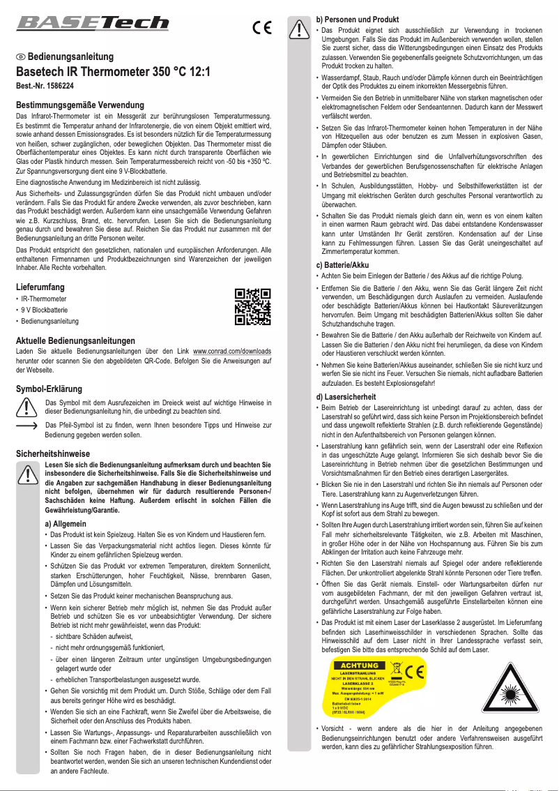 Page 1 de la notice Manuel utilisateur BaseTech 350C12
