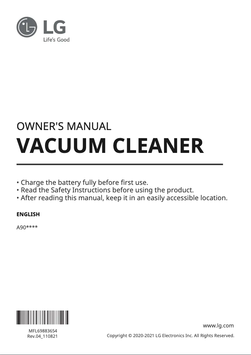 Page n°1 - Manuel utilisateur LG CordZero A900BM