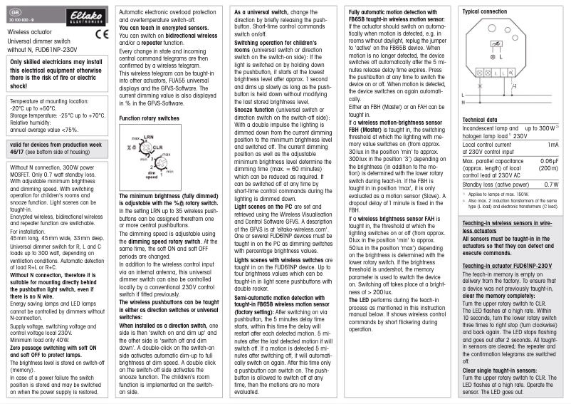 Page 1 de la notice Manuel utilisateur Eltako FUD61NP-230V