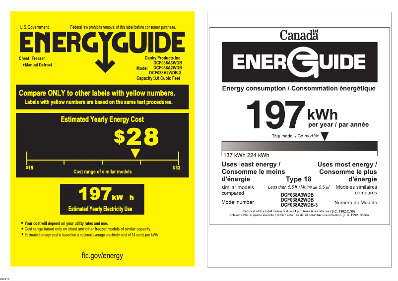 Page 1 de la notice Label énergétique Danby DCF038A2WDB
