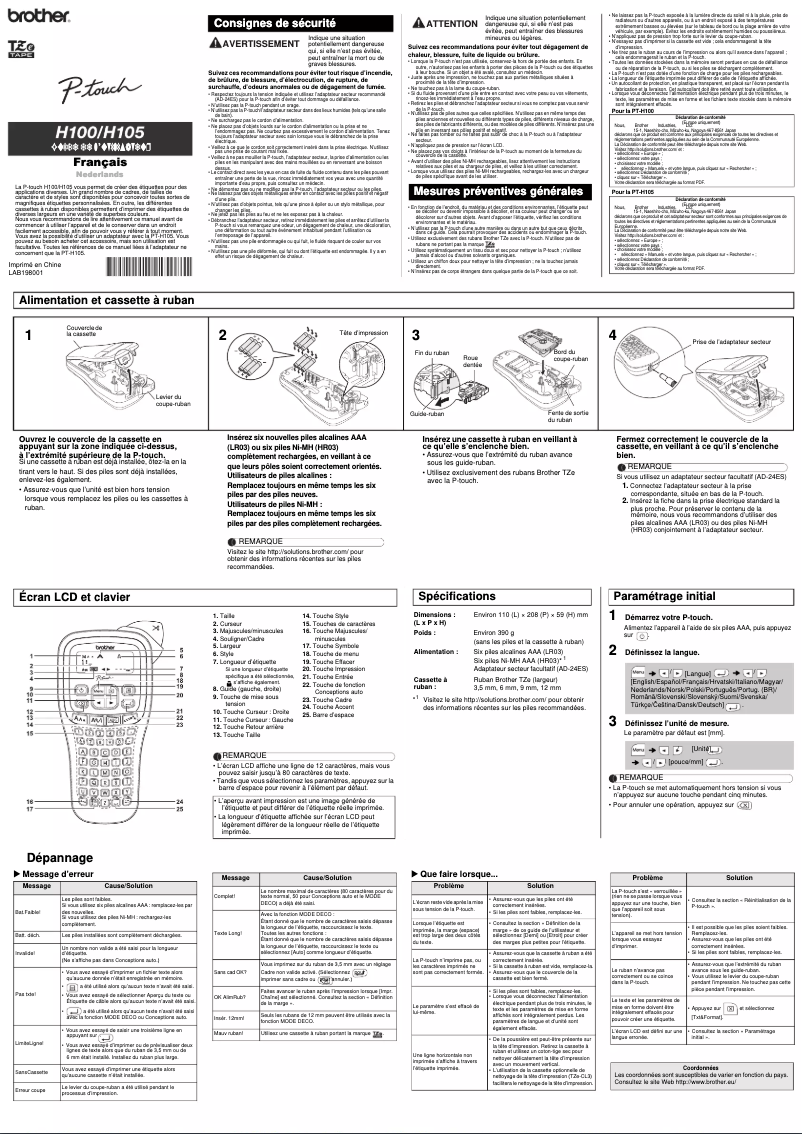 Page 1 de la notice Manuel utilisateur Brother P-touch H100
