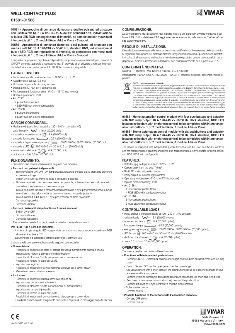 Page n°1 - Instructions / montage Vimar 01581