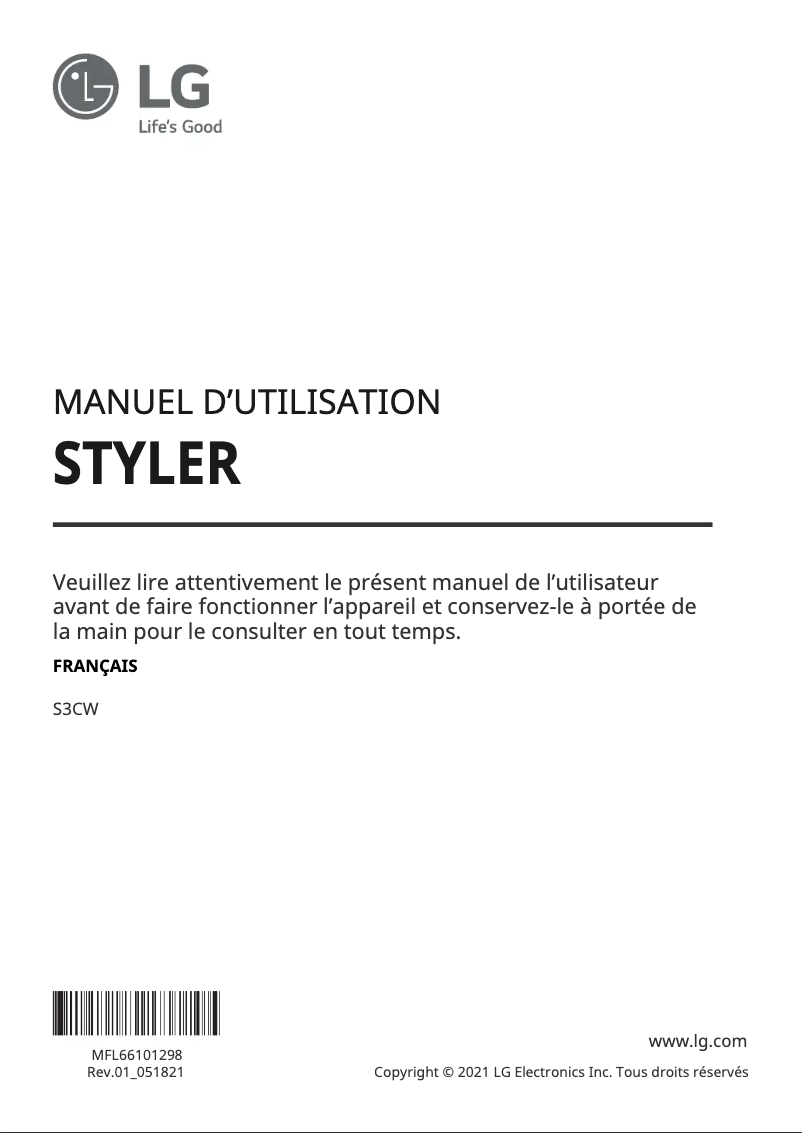 Image de la première page du manuel de l'appareil Styler S3CW