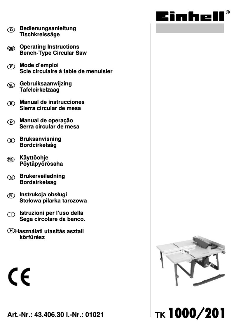 Page 1 de la notice Manuel utilisateur Einhell TK 1000/200