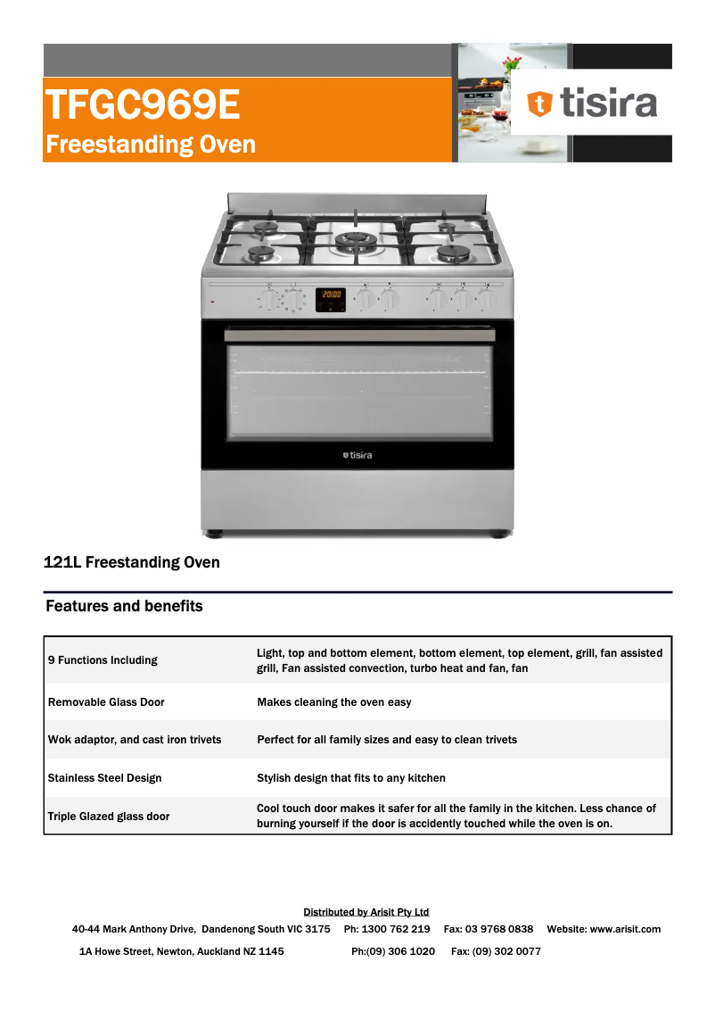 Page 1 de la notice Fiche technique Tisira TFGC969E