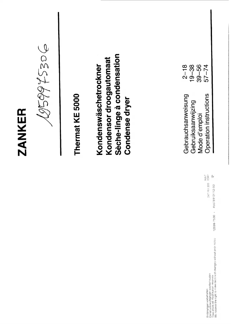 Page n°1 - Manuel utilisateur Zanker KE 5000