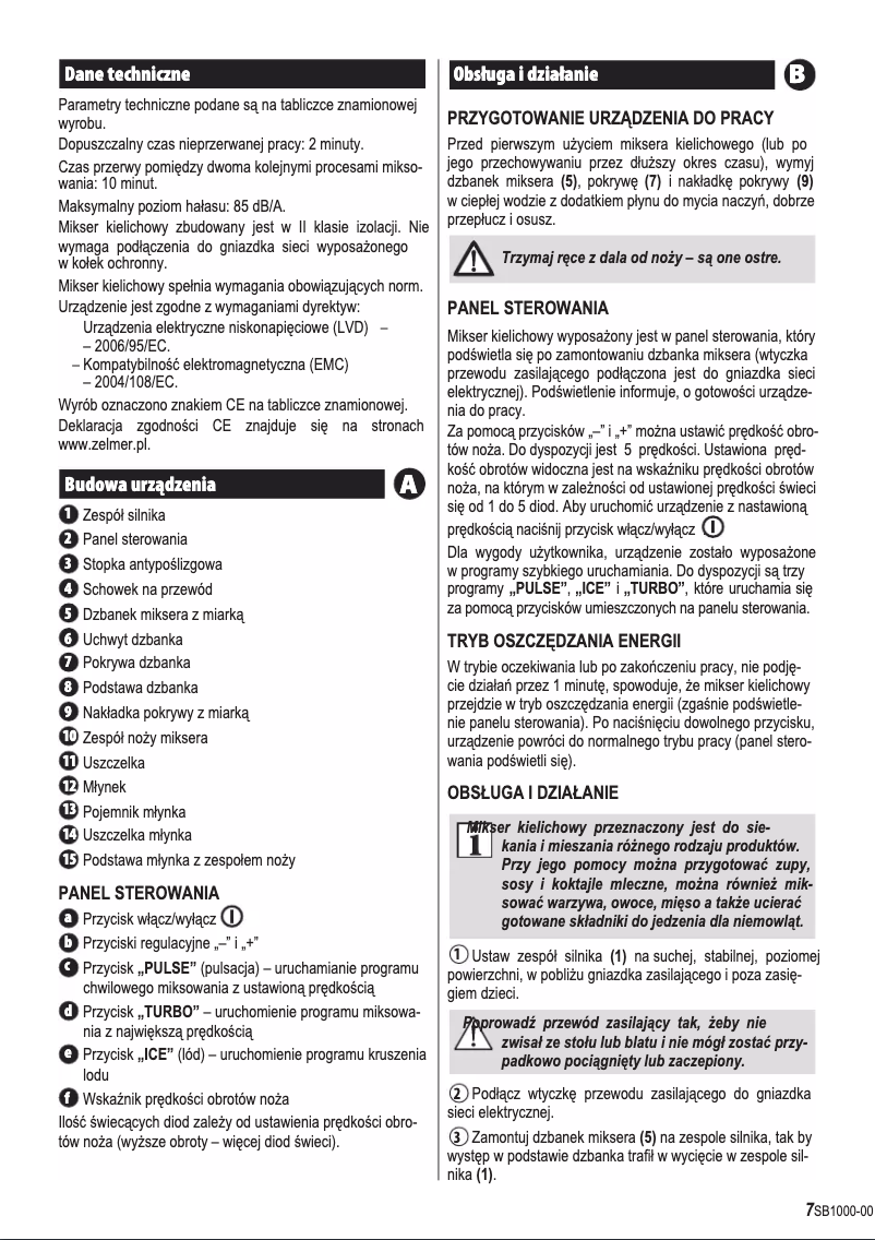 Image de la première page du manuel de l'appareil SB1000