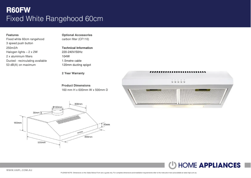Page 1 de la notice Fiche technique Euromaid R60FW