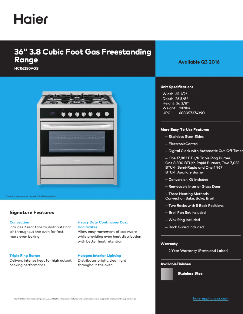 Page n°1 - Fiche technique Haier HCR6250AGS