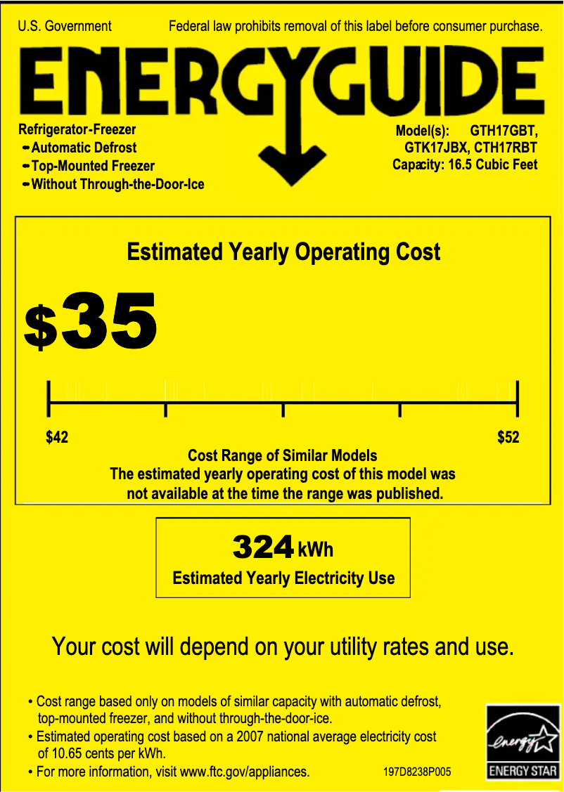 Page 1 de la notice Label énergétique GE GTK17JBXBS