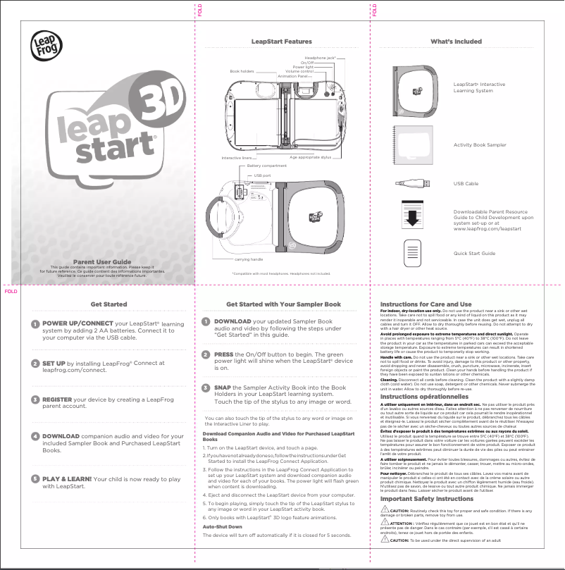 Page 1 de la notice Manuel utilisateur Leap Frog LeapStart 3D