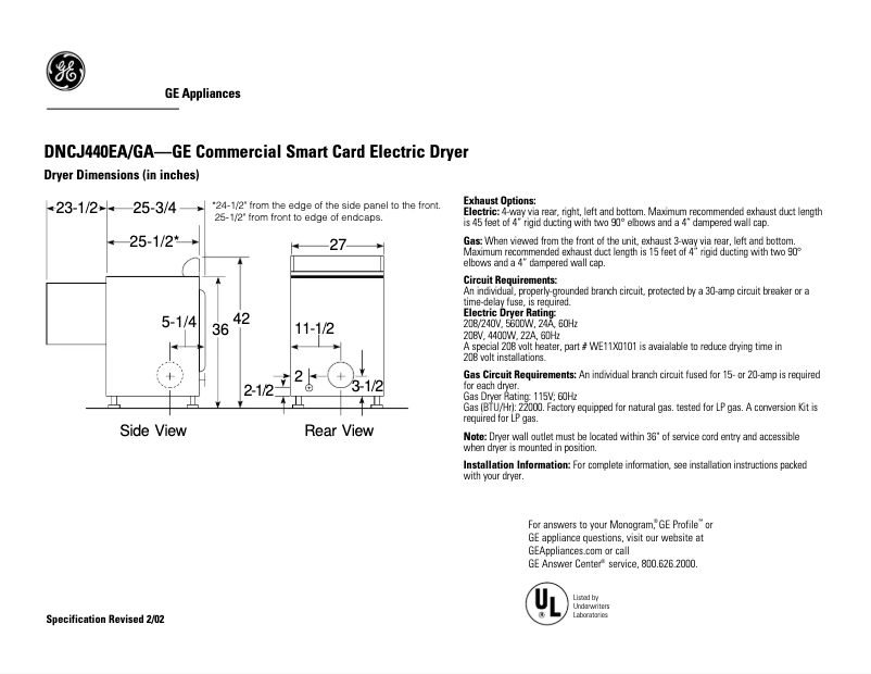 Page n°1 - Fiche technique GE DNCJ440EAWC